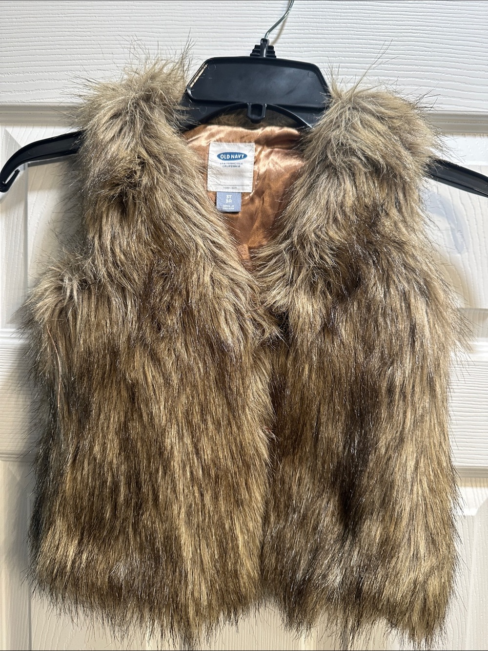 Old Navy Brown Multi-Tone Faux Fur Vest with Button Closure